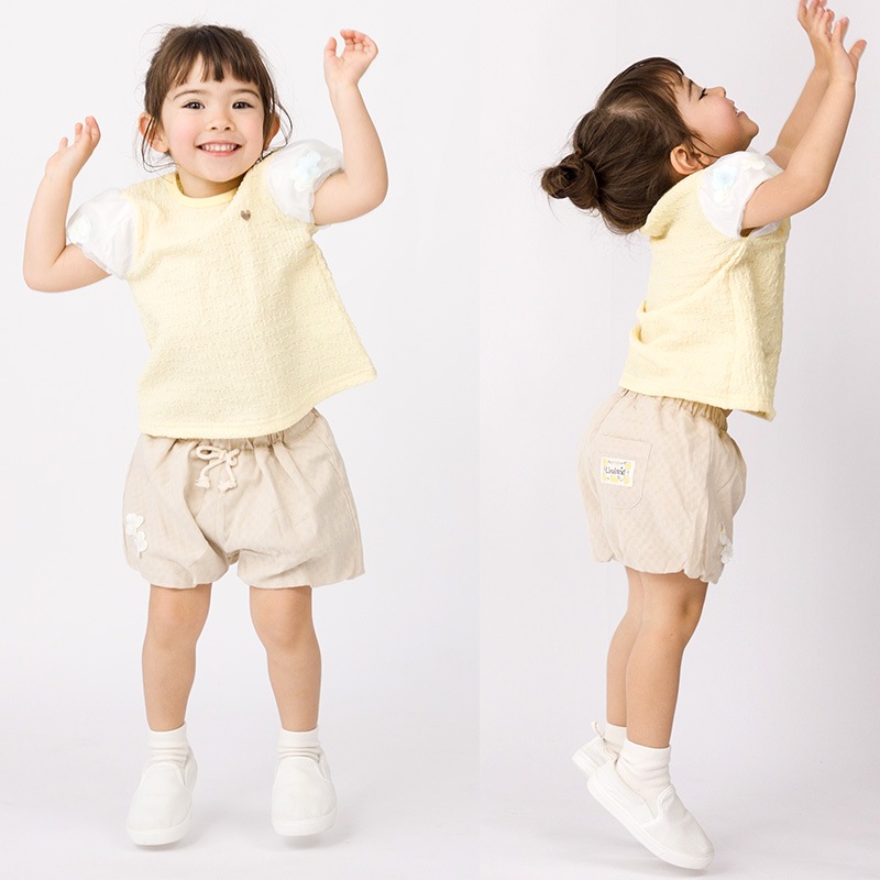キッズ ショートパンツ 女の子 ガーリー フリル 小花柄 ボトムス ピンク ベージュ ( 80-130cm ) 【 Uzuland ウズランド 】 半ズボン ハーフパンツ 子供服 ベビー服 フラワー キュロット スカート カボチャ 可愛い お洒落 80cm 90cm 95cm 100cm 110cm 120cm 130cm