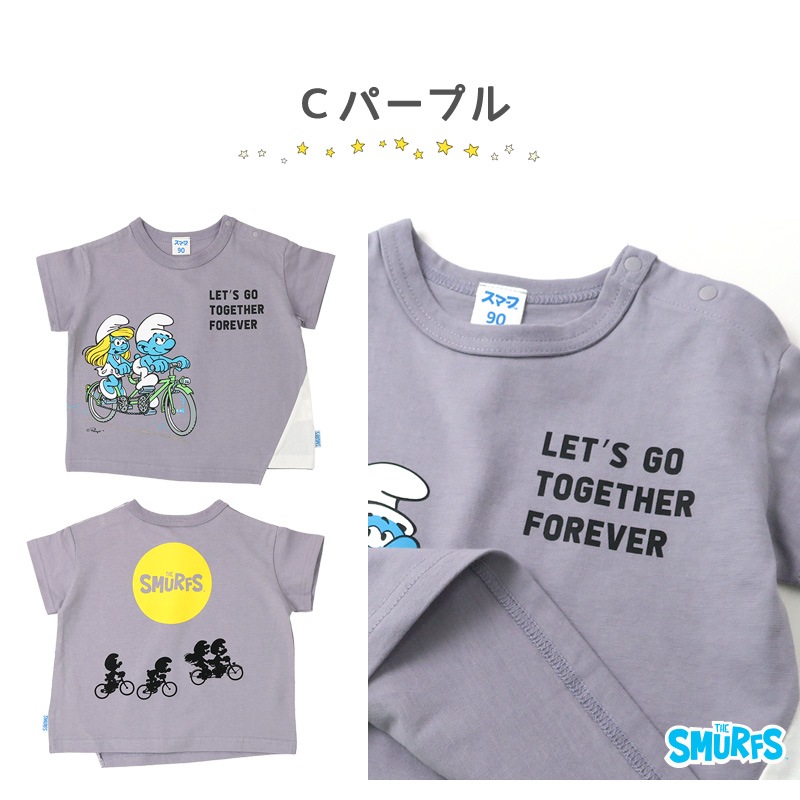 子供服 トップス 夏 デザイン 綿100％ 切替 半袖 Tシャツ( 80-130cm )【 SMURFS スマーフ 】 こども キッズ ベビー 二次加工 男の子 女の子 おしゃれ 可愛い アニメ キャラクター コットン 80cm 90cm 95cm 100cm 110cm 120cm 130cm 