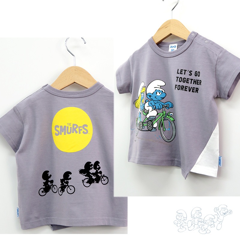 子供服 トップス 夏 デザイン 綿100％ 切替 半袖 Tシャツ( 80-130cm )【 SMURFS スマーフ 】 こども キッズ ベビー 二次加工 男の子 女の子 おしゃれ 可愛い アニメ キャラクター コットン 80cm 90cm 95cm 100cm 110cm 120cm 130cm 
