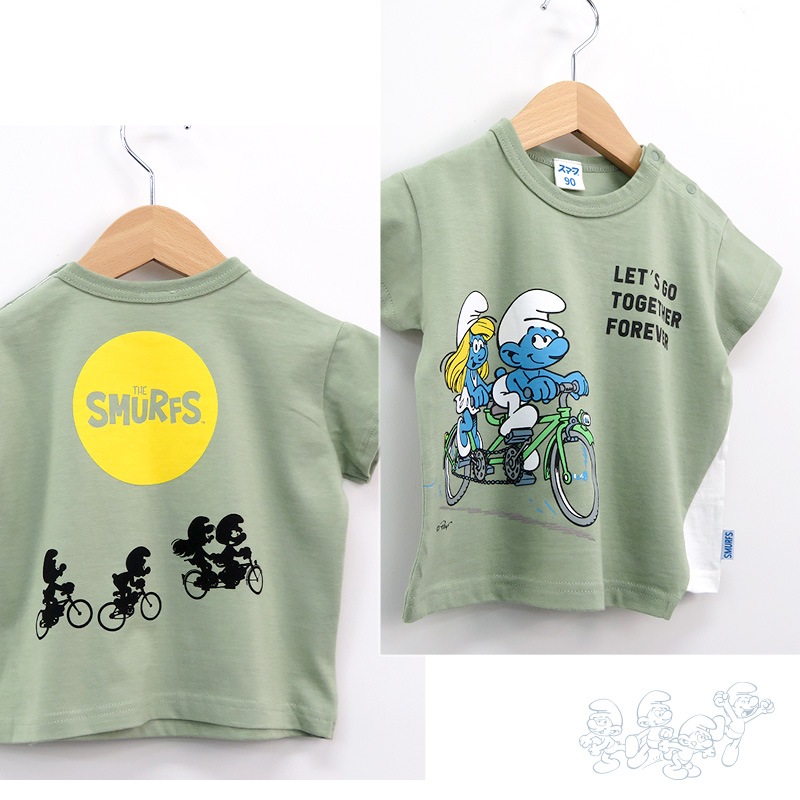 子供服 トップス 夏 デザイン 綿100％ 切替 半袖 Tシャツ( 80-130cm )【 SMURFS スマーフ 】 こども キッズ ベビー 二次加工 男の子 女の子 おしゃれ 可愛い アニメ キャラクター コットン 80cm 90cm 95cm 100cm 110cm 120cm 130cm 