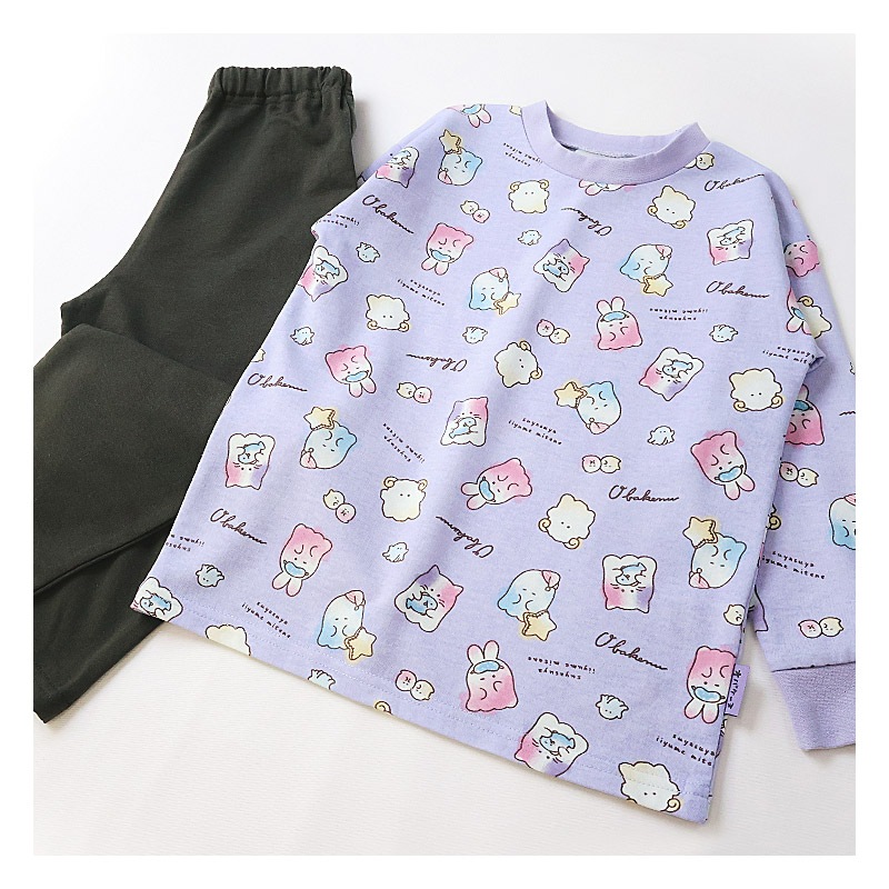 パジャマ キッズ オバケーヌ 長袖 子供 ルームウェア 女の子 ガールズ ジュニア 上下セット 長袖パジャマ 寝巻 2点セット こども 部屋着 お昼寝 総柄 ミニ裏毛 スウェット 吸汗 キャラクター プリント ラベンダー サックス ネイビー ピンク 120 130 140 150 160 入学 春 秋