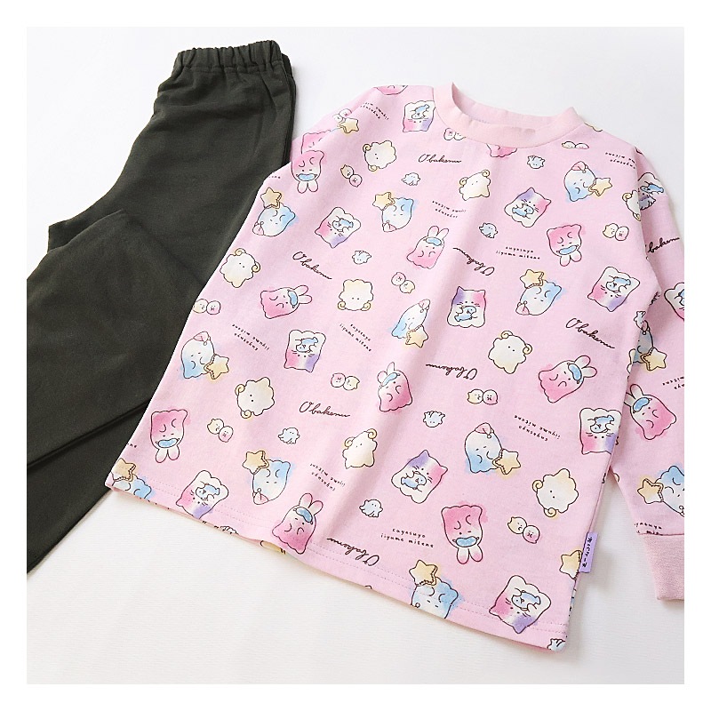 パジャマ キッズ オバケーヌ 長袖 子供 ルームウェア 女の子 ガールズ ジュニア 上下セット 長袖パジャマ 寝巻 2点セット こども 部屋着 お昼寝 総柄 ミニ裏毛 スウェット 吸汗 キャラクター プリント ラベンダー サックス ネイビー ピンク 120 130 140 150 160 入学 春 秋