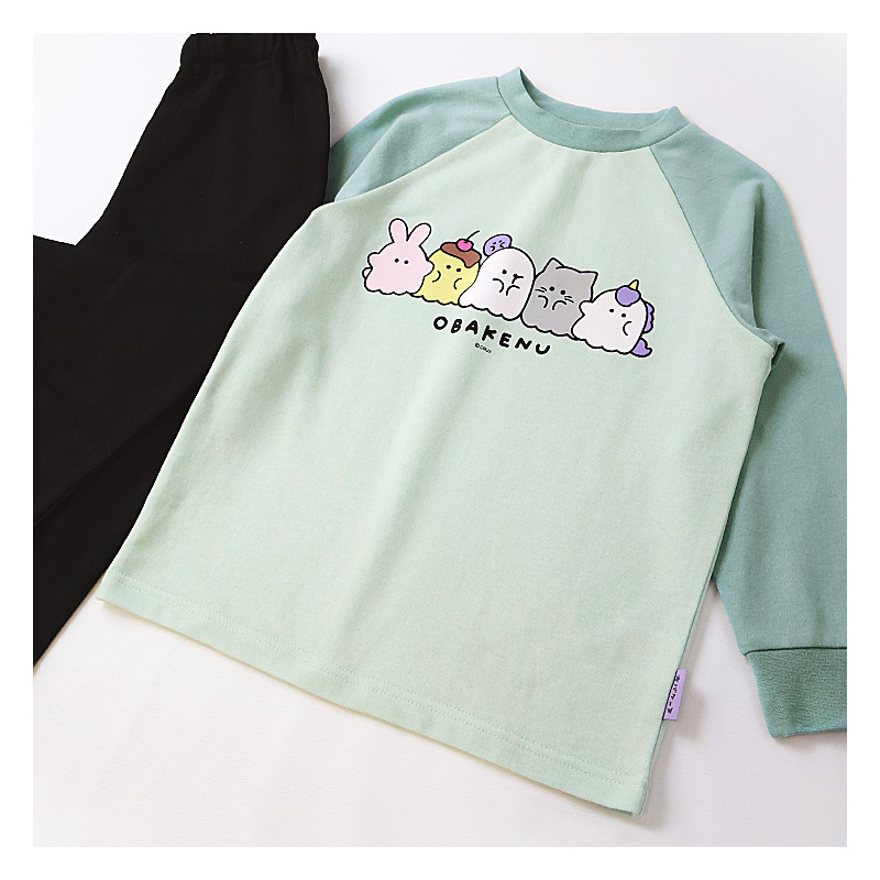 パジャマ キッズ オバケーヌ 長袖 子供 ルームウェア 女の子 ガールズ ジュニア 上下セット 長袖パジャマ 寝巻 2点セット こども 部屋着 お昼寝 総柄 ミニ裏毛 スウェット 吸汗 キャラクター プリント ラベンダー サックス ネイビー ピンク 120 130 140 150 160 入学 春 秋