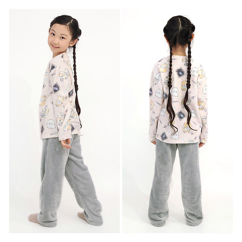 【オバケーヌのペンポーチ付き！】 オバケーヌ ルームウェア 長袖パジャマ フリース 女の子 キッズ 上下セット ルームウェア キャラパジャマ 子供服 キャラクター 2点セット スウェット ロングパンツ ウエストゴム ガールズ 部屋着 120 130 140 150 160 保温 暖かい 総柄