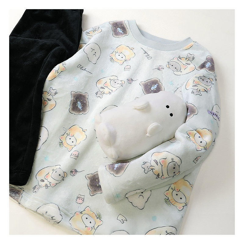 【オバケーヌのペンポーチ付き！】 オバケーヌ ルームウェア 長袖パジャマ フリース 女の子 キッズ 上下セット ルームウェア キャラパジャマ 子供服 キャラクター 2点セット スウェット ロングパンツ ウエストゴム ガールズ 部屋着 120 130 140 150 160 保温 暖かい 総柄