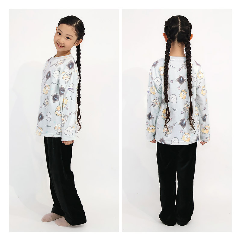 【オバケーヌのペンポーチ付き！】 オバケーヌ ルームウェア 長袖パジャマ フリース 女の子 キッズ 上下セット ルームウェア キャラパジャマ 子供服 キャラクター 2点セット スウェット ロングパンツ ウエストゴム ガールズ 部屋着 120 130 140 150 160 保温 暖かい 総柄