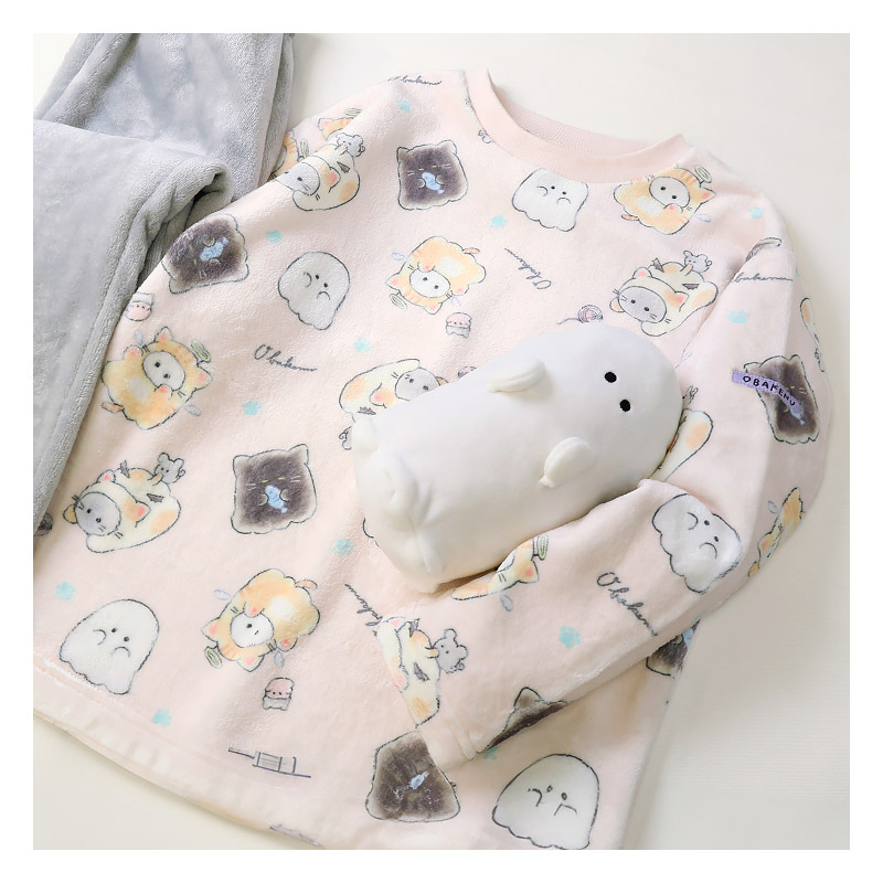 【オバケーヌのペンポーチ付き！】 オバケーヌ ルームウェア 長袖パジャマ フリース 女の子 キッズ 上下セット ルームウェア キャラパジャマ 子供服 キャラクター 2点セット スウェット ロングパンツ ウエストゴム ガールズ 部屋着 120 130 140 150 160 保温 暖かい 総柄