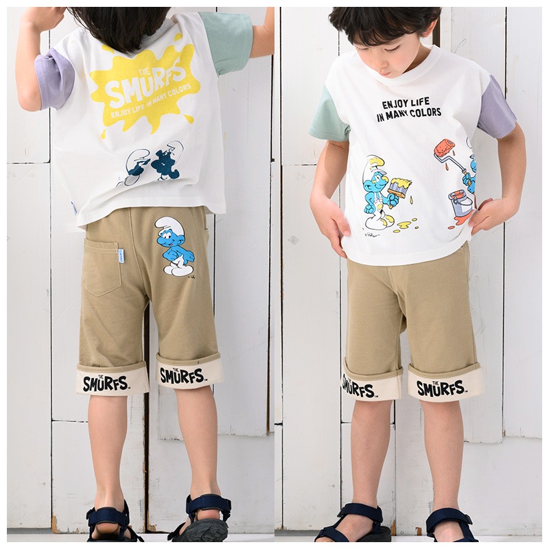 子供服 ボトムス スマーフ 折り曲げ ハーフパンツ (80-130cm)【SMURFS】 子供服 キッズ ベビー 二次加工 半ズボン ズボン パンツ 夏服 男の子 女の子 おしゃれ 可愛い アニメ キャラクター 80cm 90cm 95cm 100cm 110cm 120cm 130cmポイント消化