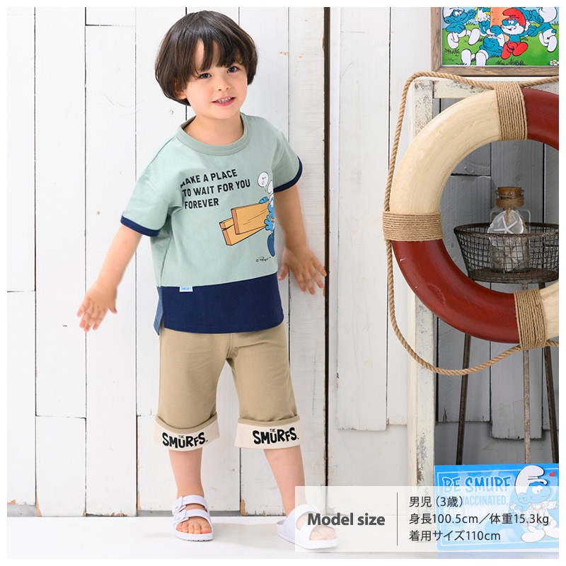 子供服 ボトムス スマーフ 折り曲げ ハーフパンツ (80-130cm)【SMURFS】 子供服 キッズ ベビー 二次加工 半ズボン ズボン パンツ 夏服 男の子 女の子 おしゃれ 可愛い アニメ キャラクター 80cm 90cm 95cm 100cm 110cm 120cm 130cmポイント消化