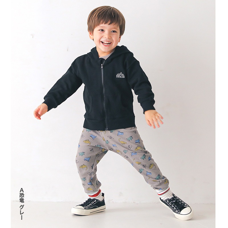 子供服 パンツ レギンス ワッフル 恐竜 のりもの マロン 総柄 10分丈 ( 80-130cm ) 【 GrinLab 】 ボトムス レギパン 男の子 女の子 サーマル キッズ ベビー ダイナソー リス かわいい 春 秋 80cm 90cm 95cm 100cm 110cm 120cm 130cm