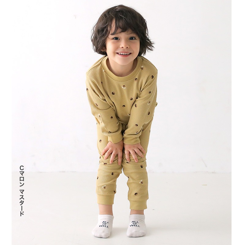 子供服 パンツ レギンス ワッフル 恐竜 のりもの マロン 総柄 10分丈 ( 80-130cm ) 【 GrinLab 】 ボトムス レギパン 男の子 女の子 サーマル キッズ ベビー ダイナソー リス かわいい 春 秋 80cm 90cm 95cm 100cm 110cm 120cm 130cm