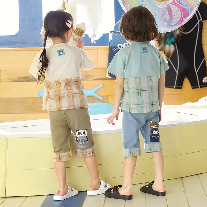 キッズ 5分丈パンツ ハーフパンツ 男の子 女の子 ニットデニム 折り曲げパンツ 【ZOOMIC ズーミック】 ベビー ストレッチ ズボン ボトムス 伸縮 ウエストゴム アニマル 動物 ペンギン アザラシ くま パンダ キャラクター 男児 女児 80 90 95 100 110 120 130