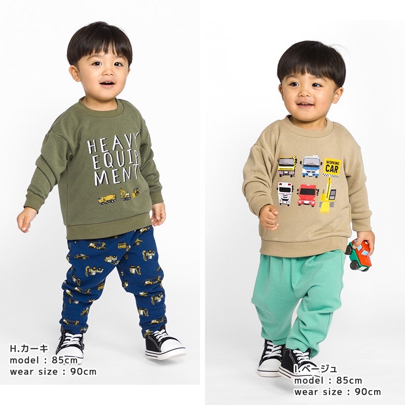 キッズ プリント トレーナー 裏毛 起毛なし 長袖 スウェット アップリケ 男の子 女の子 【 GrinLab グリンラボ 】 トップス インナー ベビー 80 90 95 100 110 120 130 ユニコーン 恐竜 ダイナソー 猫 アニマル チェリー リボン 車 働く車 くるま 消防車 パトカー