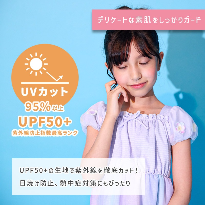 子供 水着 女の子 セパレート水着 2点セット キッズ UV加工 UPF50+ ( 100-130cm ) スイムウェア 子供水着 キッズ水着 フリル リボン レース 花 かわいい プール スイミング スクール 夏 レジャー 100cm 110cm 120cm 130cm 海 海水浴 イチゴ 苺 いちご