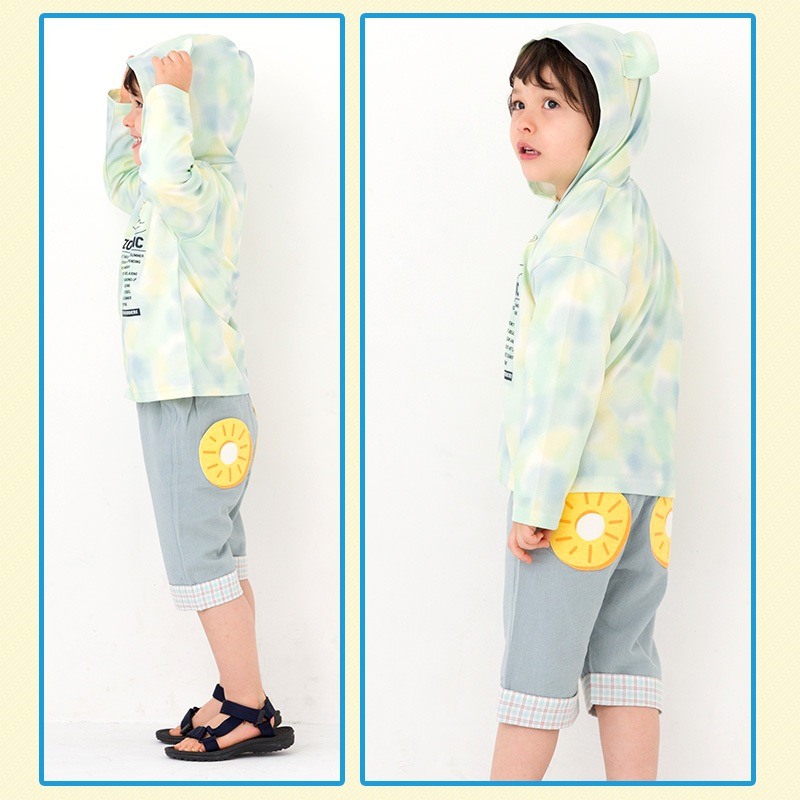 キッズ ハーフパンツ レトロポップ 男の子 女の子 折り曲げ チェック バックプリント ボトムス 【 ZOOMIC ズーミック 】 5分丈 半ズボン 子供服 ベビー服 かわいい 動物 アニマル くま パンダ パイン 80cm 90cm 95cm 100cm 110cm 120cm 130cm