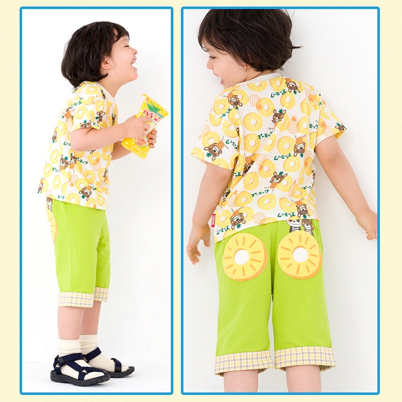 キッズ ハーフパンツ レトロポップ 男の子 女の子 折り曲げ チェック バックプリント ボトムス 【 ZOOMIC ズーミック 】 5分丈 半ズボン 子供服 ベビー服 かわいい 動物 アニマル くま パンダ パイン 80cm 90cm 95cm 100cm 110cm 120cm 130cm