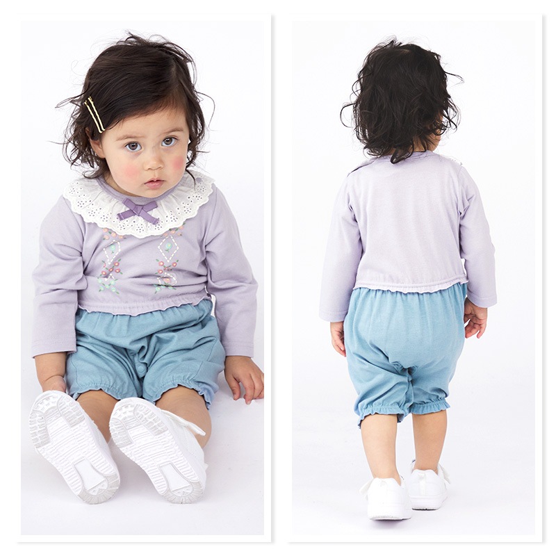 ベビー服 カバーオール 女の子 セパレート フリル 重ね着風 リボン 長袖 ロンパース ( 70-80cm ) 女の子 子供服 キッズ 新生児 ベビーウェア 赤ちゃん かわいい 二次加工 おしゃれ 70cm 80cm ギフト プレゼント 出産祝い 贈り物 ベビーギフト
