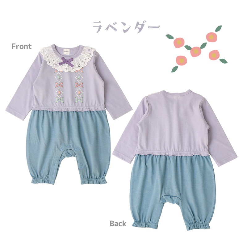 ベビー服 カバーオール 女の子 セパレート フリル 重ね着風 リボン 長袖 ロンパース ( 70-80cm ) 女の子 子供服 キッズ 新生児 ベビーウェア 赤ちゃん かわいい 二次加工 おしゃれ 70cm 80cm ギフト プレゼント 出産祝い 贈り物 ベビーギフト