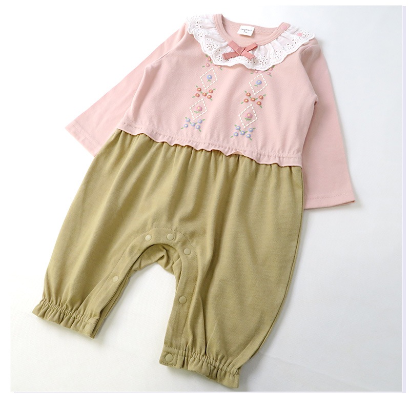 ベビー服 カバーオール 女の子 セパレート フリル 重ね着風 リボン 長袖 ロンパース ( 70-80cm ) 女の子 子供服 キッズ 新生児 ベビーウェア 赤ちゃん かわいい 二次加工 おしゃれ 70cm 80cm ギフト プレゼント 出産祝い 贈り物 ベビーギフト