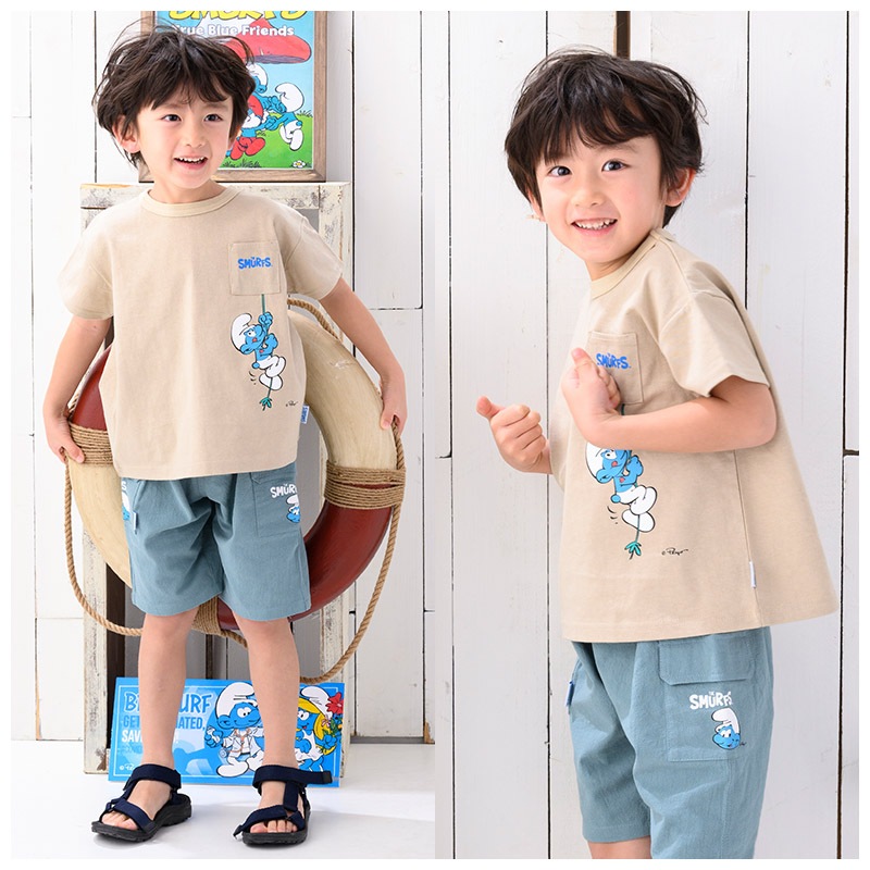 キッズ Tシャツ 半袖 プリント 綿100％ 男の子 ( 80-130cm )【 SMURFS スマーフ 】 子供服 トップス 夏 デザイン キッズ ベビー 二次加工 カットソー 夏服 男の子 女の子 80cm 90cm 95cm 100cm 110cm 120cm 130cm 