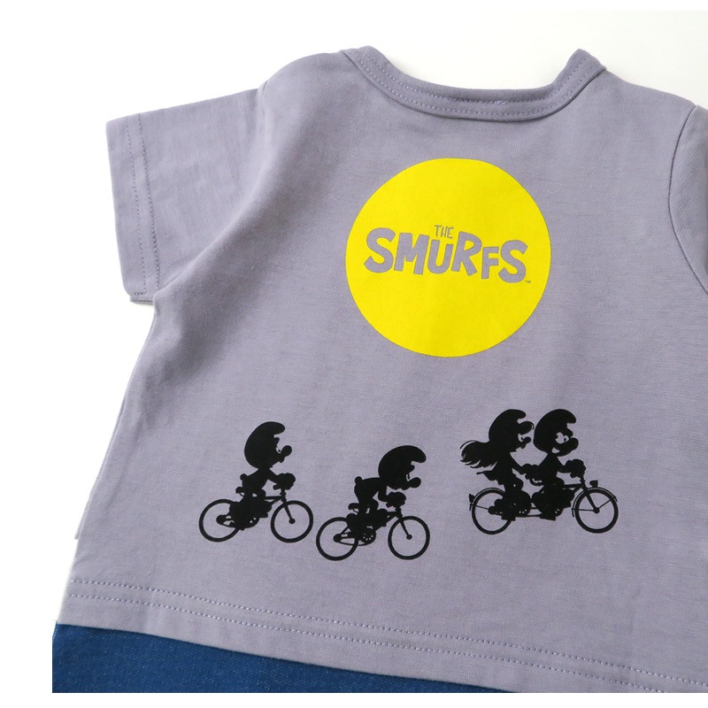 ベビー服 カバーオール スマーフ 夏 デザイン 綿100％ 重ね着風 半袖 ロンパース( 70-80cm )【SMURFS】 子供服 キッズ ベビー 二次加工 夏服 男の子 女の子 おしゃれ 可愛い アニメ キャラクター 新生児 赤ちゃん ベビーウェア 70cm 80cm