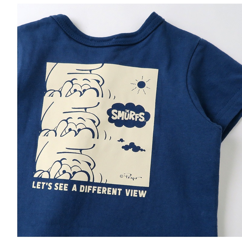  ベビー服 カバーオール スマーフ 夏 デザイン 綿100％ 重ね着風 半袖 ロンパース( 70-80cm )【SMURFS】 子供服 キッズ ベビー 二次加工 夏服 男の子 女の子 おしゃれ 可愛い アニメ キャラクター 新生児 赤ちゃん ベビーウェア 70cm 80cm