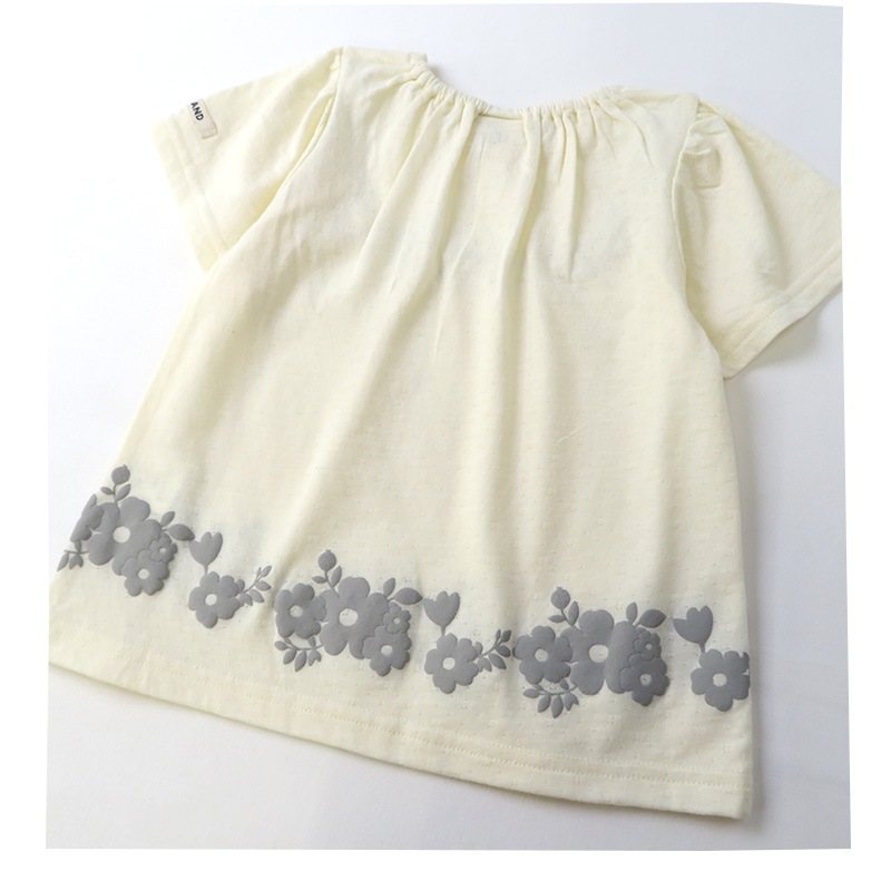 キッズ ベビー Tシャツ 半袖 女の子 ガーリー フラワー 花 レース トップス アイボリー ブルー 【 Uzuland ウズランド 】 子供服 子ども服 クルーネック こども服 ベビー服 女子 ナチュラル ガールズ 80cm 90cm 95cm 100cm 110cm 120cm 130cm