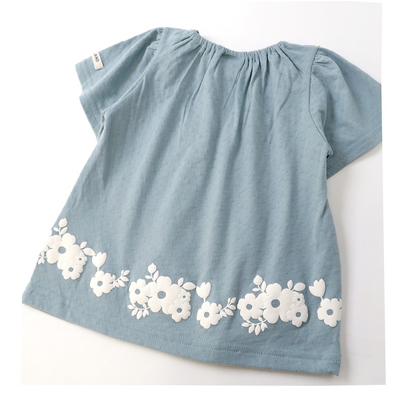 キッズ ベビー Tシャツ 半袖 女の子 ガーリー フラワー 花 レース トップス アイボリー ブルー 【 Uzuland ウズランド 】 子供服 子ども服 クルーネック こども服 ベビー服 女子 ナチュラル ガールズ 80cm 90cm 95cm 100cm 110cm 120cm 130cm