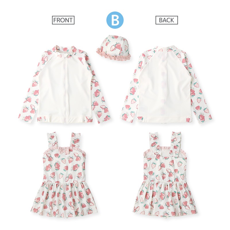 【送料無料】水着 セット キッズ 女の子 スイムウェア 3点セット ( 100-130cm ) 子供 スイムキャップ ワンピース水着 ラッシュガード 長袖 ガールズ セットアップ 可愛い コーディネート スイムセット お揃い リンク 夏 プール 海 スイミング 海水浴 送料無料