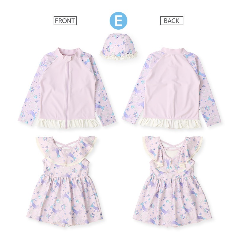 【送料無料】水着 セット キッズ 女の子 スイムウェア 3点セット ( 100-130cm ) 子供 スイムキャップ ワンピース水着 ラッシュガード 長袖 ガールズ セットアップ 可愛い コーディネート スイムセット お揃い リンク 夏 プール 海 スイミング 海水浴 送料無料