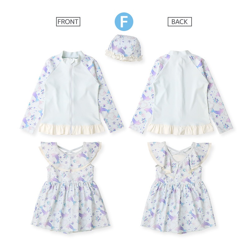 【送料無料】水着 セット キッズ 女の子 スイムウェア 3点セット ( 100-130cm ) 子供 スイムキャップ ワンピース水着 ラッシュガード 長袖 ガールズ セットアップ 可愛い コーディネート スイムセット お揃い リンク 夏 プール 海 スイミング 海水浴 送料無料
