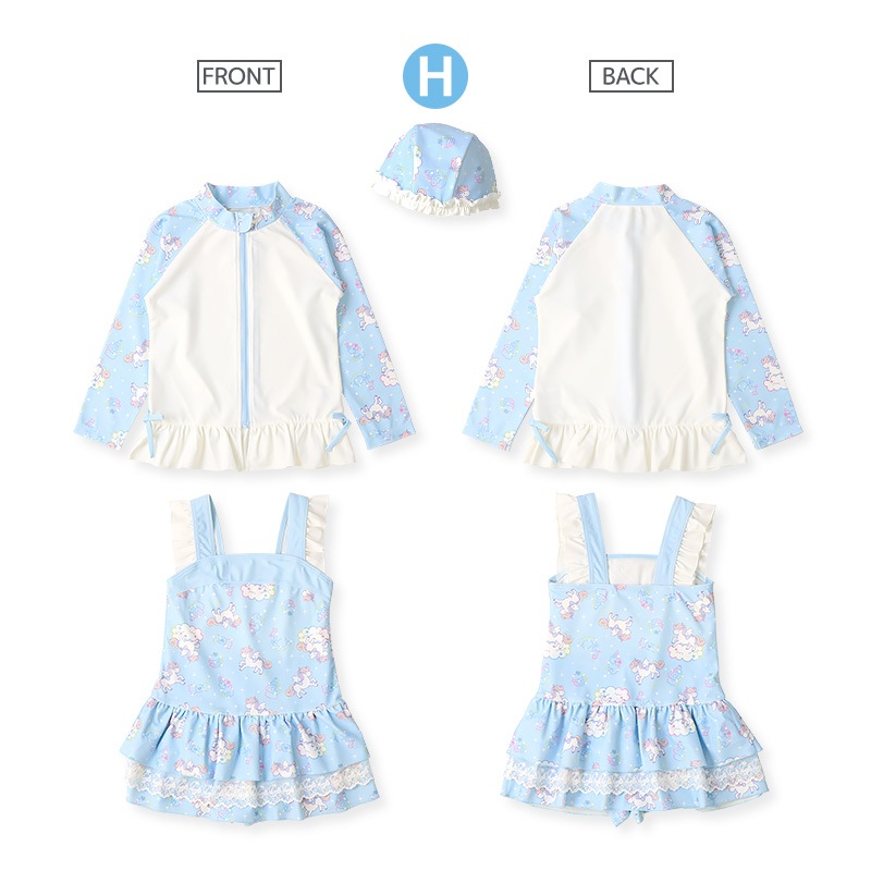 【送料無料】水着 セット キッズ 女の子 スイムウェア 3点セット ( 100-130cm ) 子供 スイムキャップ ワンピース水着 ラッシュガード 長袖 ガールズ セットアップ 可愛い コーディネート スイムセット お揃い リンク 夏 プール 海 スイミング 海水浴 送料無料