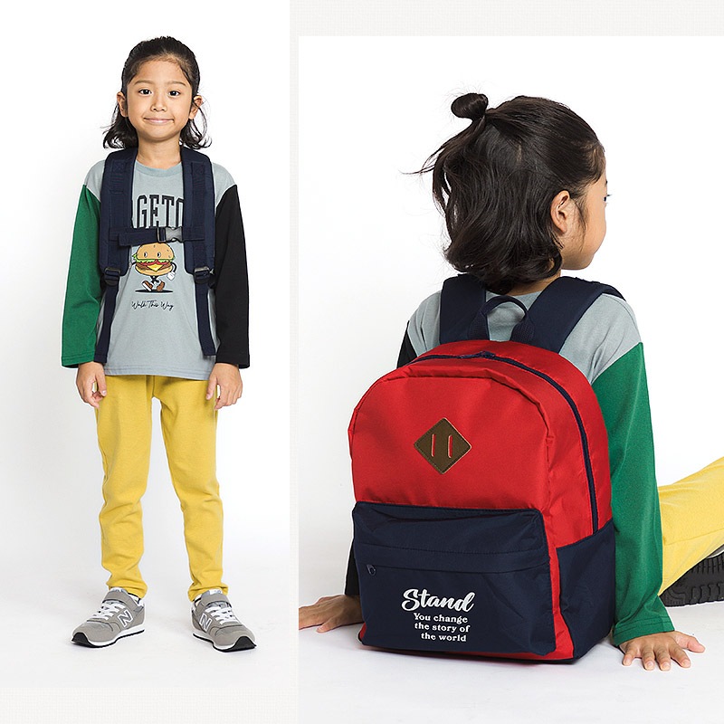 キッズ リュック リュックサック 男の子 女の子 撥水加工 14L ( 35cm x 26cm x 14cm ) レッド グリーン ブラック ブルー ベージュ デニム ヒッコリー 鞄 かばん カバン バッグ バックパック ポケット アウトドア お出掛け 子供服 子供用 通園 通学 遠足 旅行 軽量 大容量