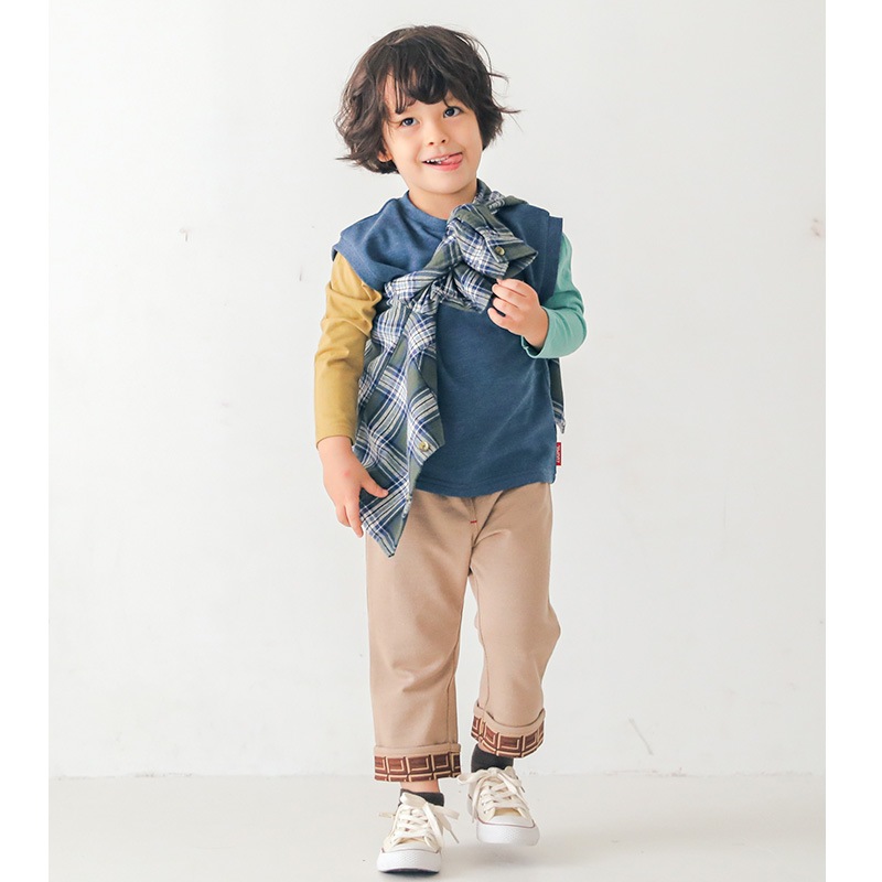 子供服 ボトムス ズーミック チョコレート 折り曲げ ニットデニム 7分丈 パンツ ( 80-130cm)【ZOOMIC】 男の子 キッズ ベビー くま パンダ バックプリント かわいい おしゃれ 秋物 80cm 90cm 95cm 100cm 110cm 120cm 130cm