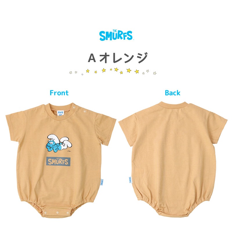 ベビー服 カバーオール スマーフ 綿100％ 半袖 だるまロンパース( 70-80cm )【SMURFS】 子供服 キッズ ベビー 二次加工 だるまオール 夏服 男の子 女の子 おしゃれ 可愛い アニメ キャラクター 新生児 赤ちゃん ベビーウェア 70cm 80cm