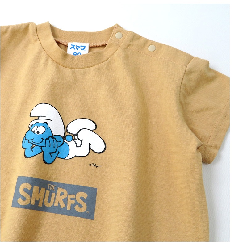 ベビー服 カバーオール スマーフ 綿100％ 半袖 だるまロンパース( 70-80cm )【SMURFS】 子供服 キッズ ベビー 二次加工 だるまオール 夏服 男の子 女の子 おしゃれ 可愛い アニメ キャラクター 新生児 赤ちゃん ベビーウェア 70cm 80cm