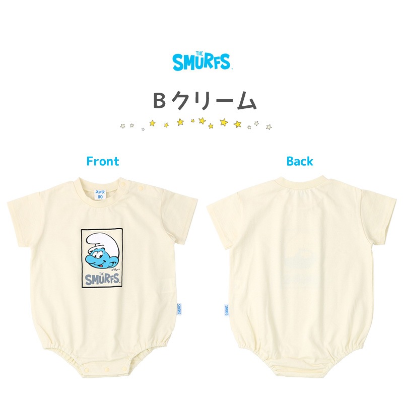ベビー服 カバーオール スマーフ 綿100％ 半袖 だるまロンパース( 70-80cm )【SMURFS】 子供服 キッズ ベビー 二次加工 だるまオール 夏服 男の子 女の子 おしゃれ 可愛い アニメ キャラクター 新生児 赤ちゃん ベビーウェア 70cm 80cm