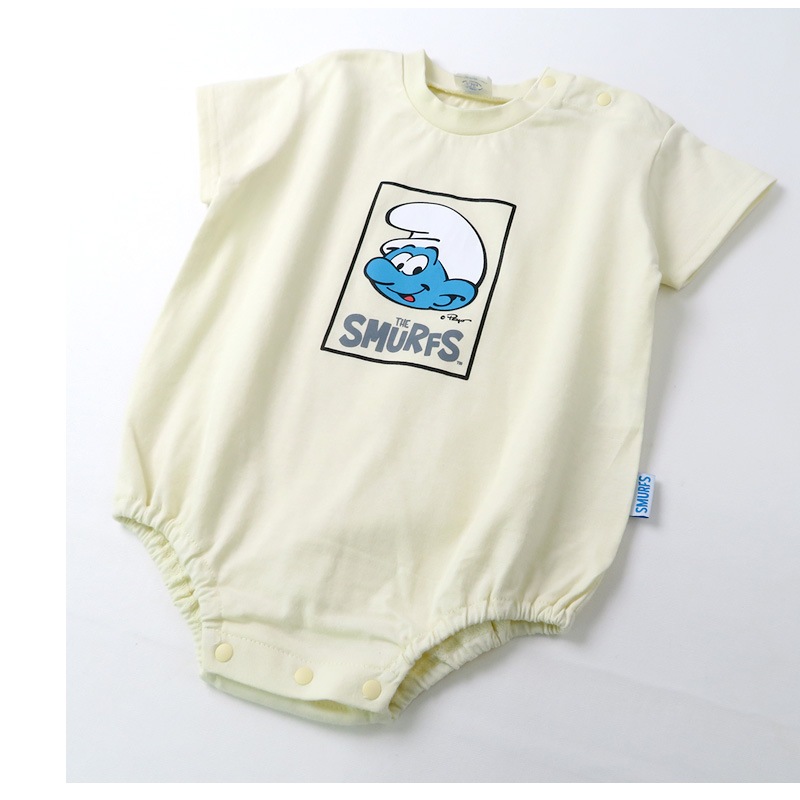 ベビー服 カバーオール スマーフ 綿100％ 半袖 だるまロンパース( 70-80cm )【SMURFS】 子供服 キッズ ベビー 二次加工 だるまオール 夏服 男の子 女の子 おしゃれ 可愛い アニメ キャラクター 新生児 赤ちゃん ベビーウェア 70cm 80cm