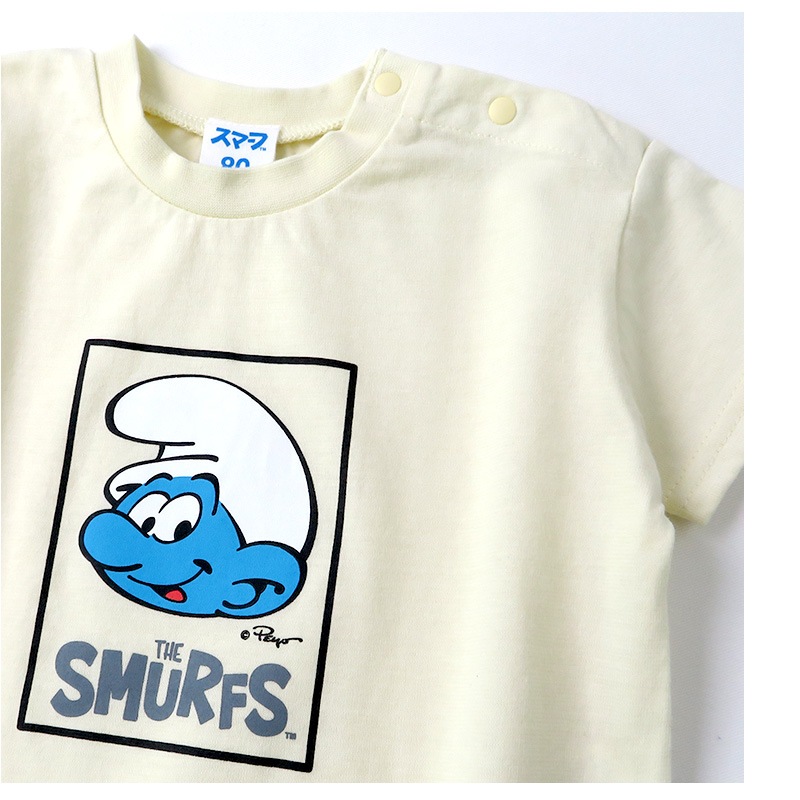 ベビー服 カバーオール スマーフ 綿100％ 半袖 だるまロンパース( 70-80cm )【SMURFS】 子供服 キッズ ベビー 二次加工 だるまオール 夏服 男の子 女の子 おしゃれ 可愛い アニメ キャラクター 新生児 赤ちゃん ベビーウェア 70cm 80cm