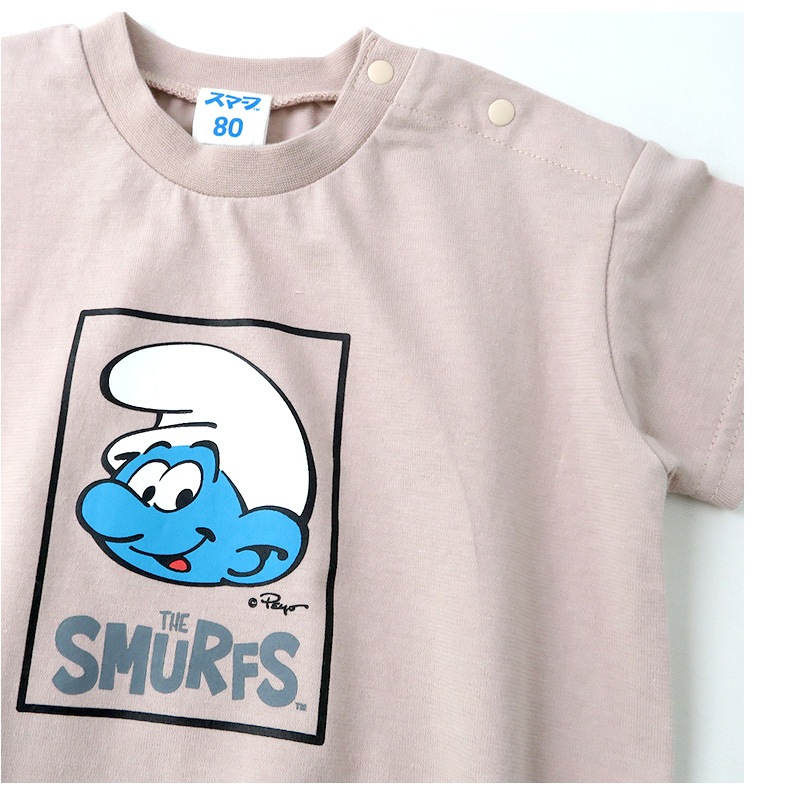 ベビー服 カバーオール スマーフ 綿100％ 半袖 だるまロンパース( 70-80cm )【SMURFS】 子供服 キッズ ベビー 二次加工 だるまオール 夏服 男の子 女の子 おしゃれ 可愛い アニメ キャラクター 新生児 赤ちゃん ベビーウェア 70cm 80cm