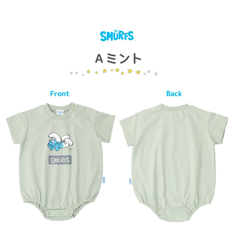 ベビー服 カバーオール スマーフ 綿100％ 半袖 だるまロンパース( 70-80cm )【SMURFS】 子供服 キッズ ベビー 二次加工 だるまオール 夏服 男の子 女の子 おしゃれ 可愛い アニメ キャラクター 新生児 赤ちゃん ベビーウェア 70cm 80cm