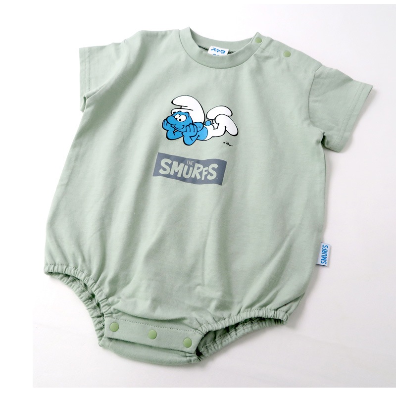 ベビー服 カバーオール スマーフ 綿100％ 半袖 だるまロンパース( 70-80cm )【SMURFS】 子供服 キッズ ベビー 二次加工 だるまオール 夏服 男の子 女の子 おしゃれ 可愛い アニメ キャラクター 新生児 赤ちゃん ベビーウェア 70cm 80cm