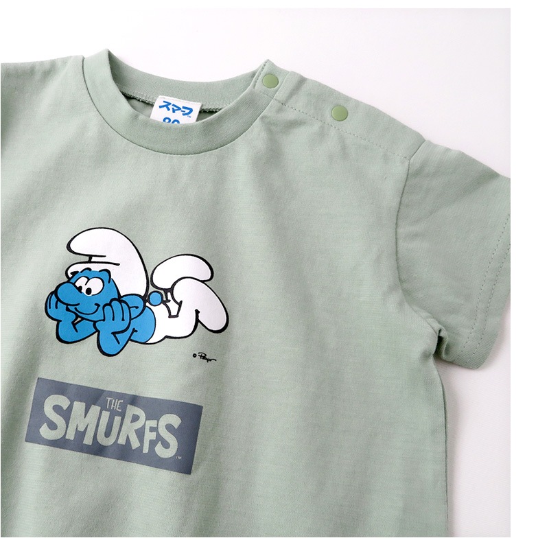 ベビー服 カバーオール スマーフ 綿100％ 半袖 だるまロンパース( 70-80cm )【SMURFS】 子供服 キッズ ベビー 二次加工 だるまオール 夏服 男の子 女の子 おしゃれ 可愛い アニメ キャラクター 新生児 赤ちゃん ベビーウェア 70cm 80cm