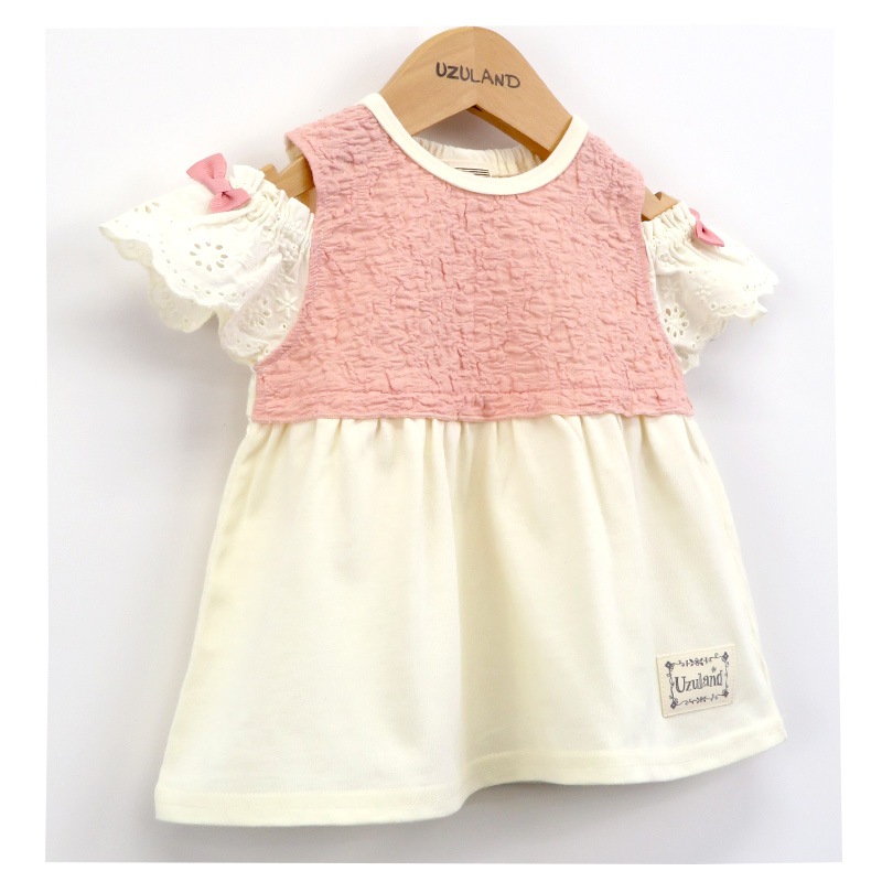 キッズ Tシャツ 半袖 女の子 ガーリー 小花柄 フラワー オフショルダー トップス アイボリー パープル 【 Uzuland ウズランド 】 子供服 ベビー服 切替 可愛い お洒落 女子 ナチュラル ガールズ 80cm 90cm 95cm 100cm 110cm 120cm 130cm