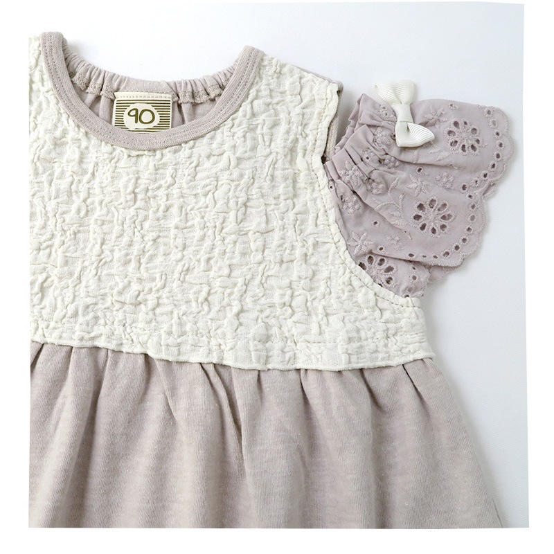 キッズ Tシャツ 半袖 女の子 ガーリー 小花柄 フラワー オフショルダー トップス アイボリー パープル 【 Uzuland ウズランド 】 子供服 ベビー服 切替 可愛い お洒落 女子 ナチュラル ガールズ 80cm 90cm 95cm 100cm 110cm 120cm 130cm