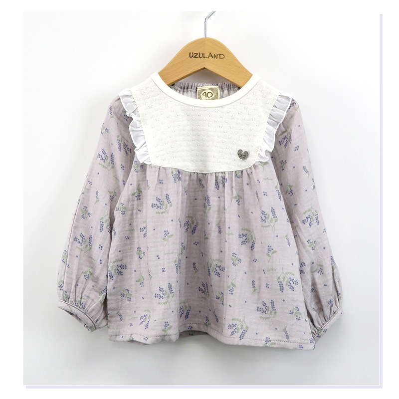 ガールズ ロンT ブラウス チュニック 長袖 Tシャツ トップス 女の子 キッズ ベビー ( 80-130cm )【 UZULAND ウズランド 】 長そで フリル 小花柄 切替 ナチュラル かわいい 春物 80cm 90cm 95cm 100cm 110cm 120cm 130cm 