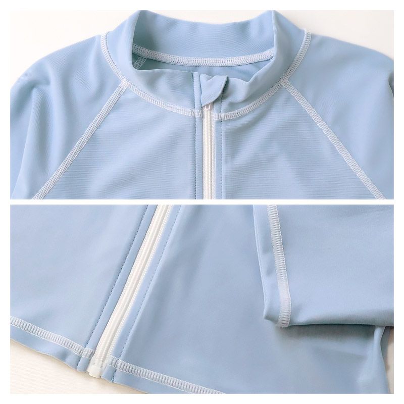 キッズ 水着 女の子 ラッシュガード 長袖 無地 フルジップ ハイネック UVカット UV加工 UPF50＋ 紫外線対策 紫外線予防 シンプル 定番 スクール 学校指定 子供 ジュニア ガールズ プール 海水浴 スイミング スクール レジャー 夏 水遊び 川遊び 旅行 100 110 120 130 スクール水着