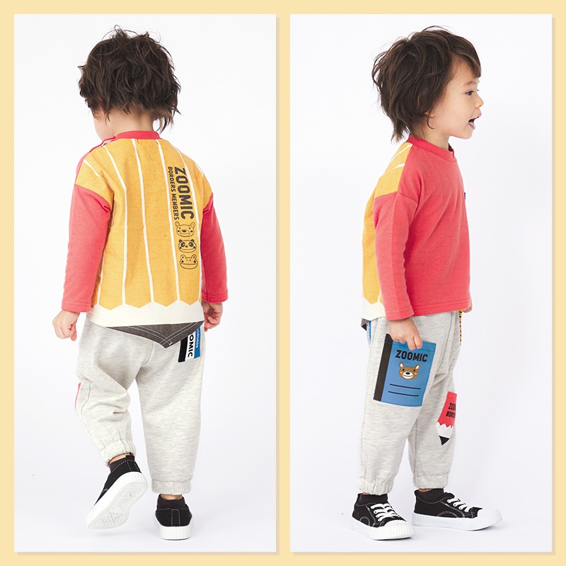 ジョガーパンツ キッズ 10分丈パンツ ベビー ロングパンツ 裾リブ ポケット 男の子 女の子 裏毛 ( 80-130cm )【 ZOOMIC ズーミック 】 子供服 ボトムス キャラクター 文具 くま おもしろ かわいい 春物 80cm 90cm 95cm 100cm 110cm 120cm 130cm 