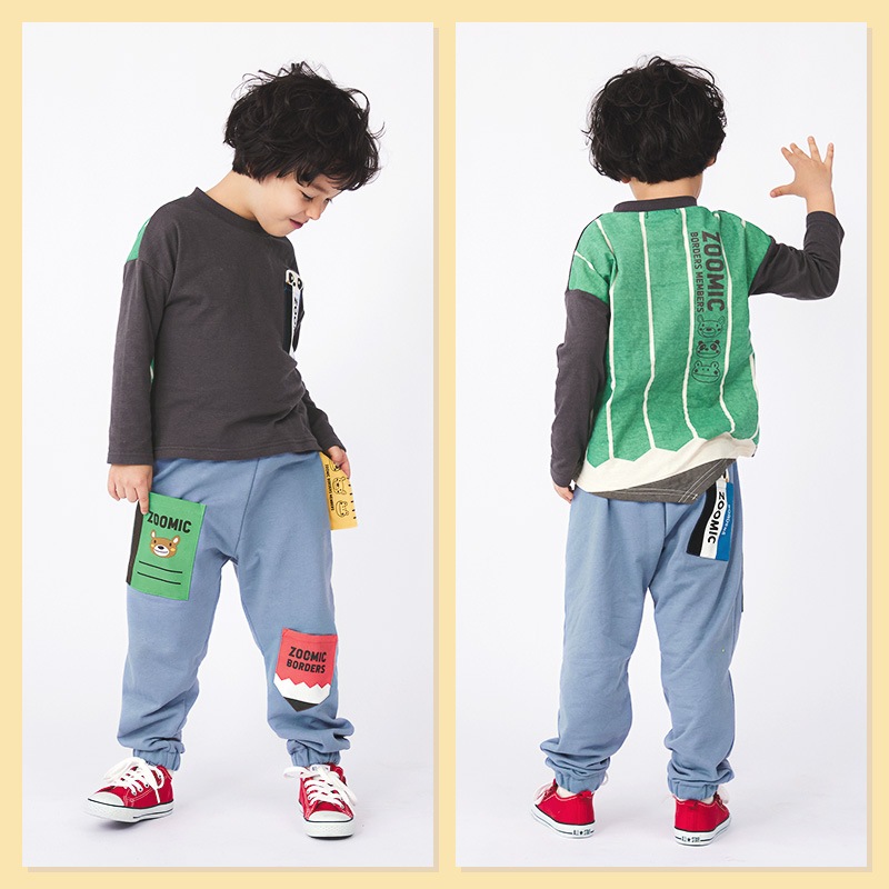 ジョガーパンツ キッズ 10分丈パンツ ベビー ロングパンツ 裾リブ ポケット 男の子 女の子 裏毛 ( 80-130cm )【 ZOOMIC ズーミック 】 子供服 ボトムス キャラクター 文具 くま おもしろ かわいい 春物 80cm 90cm 95cm 100cm 110cm 120cm 130cm 