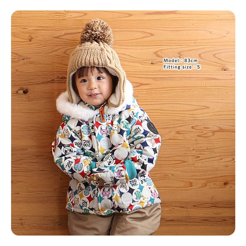 キッズ ベビー ニット帽 耳当て付き 男の子 女の子 ニットキャップ 子供用 帽子 (2サイズ展開 50-54cm)【ZOOMIC ズーミック】 マイクロファイバーフリース アップリケ ケーブル編み チェック 動物 アニマル くま クマ ポンポン 暖かい 防寒 保温 キャップ 暖かい 雪遊び